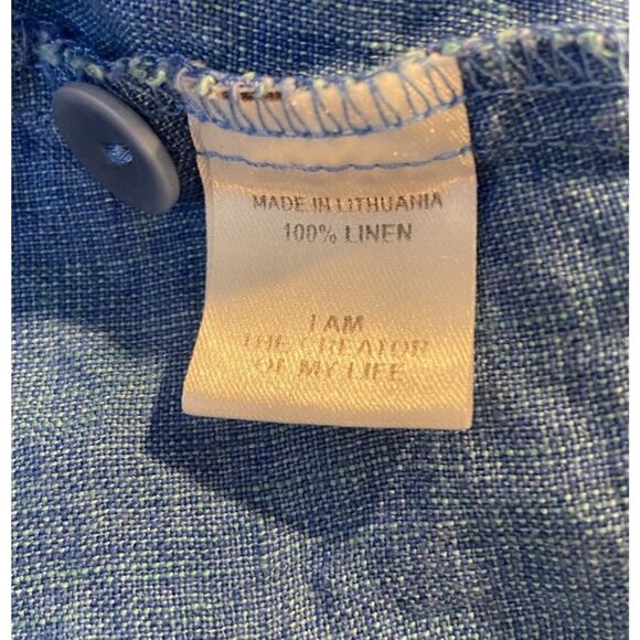 Flax 100% Linen Blouse Button Back Blue Size Medium M - Picture 4 of 4